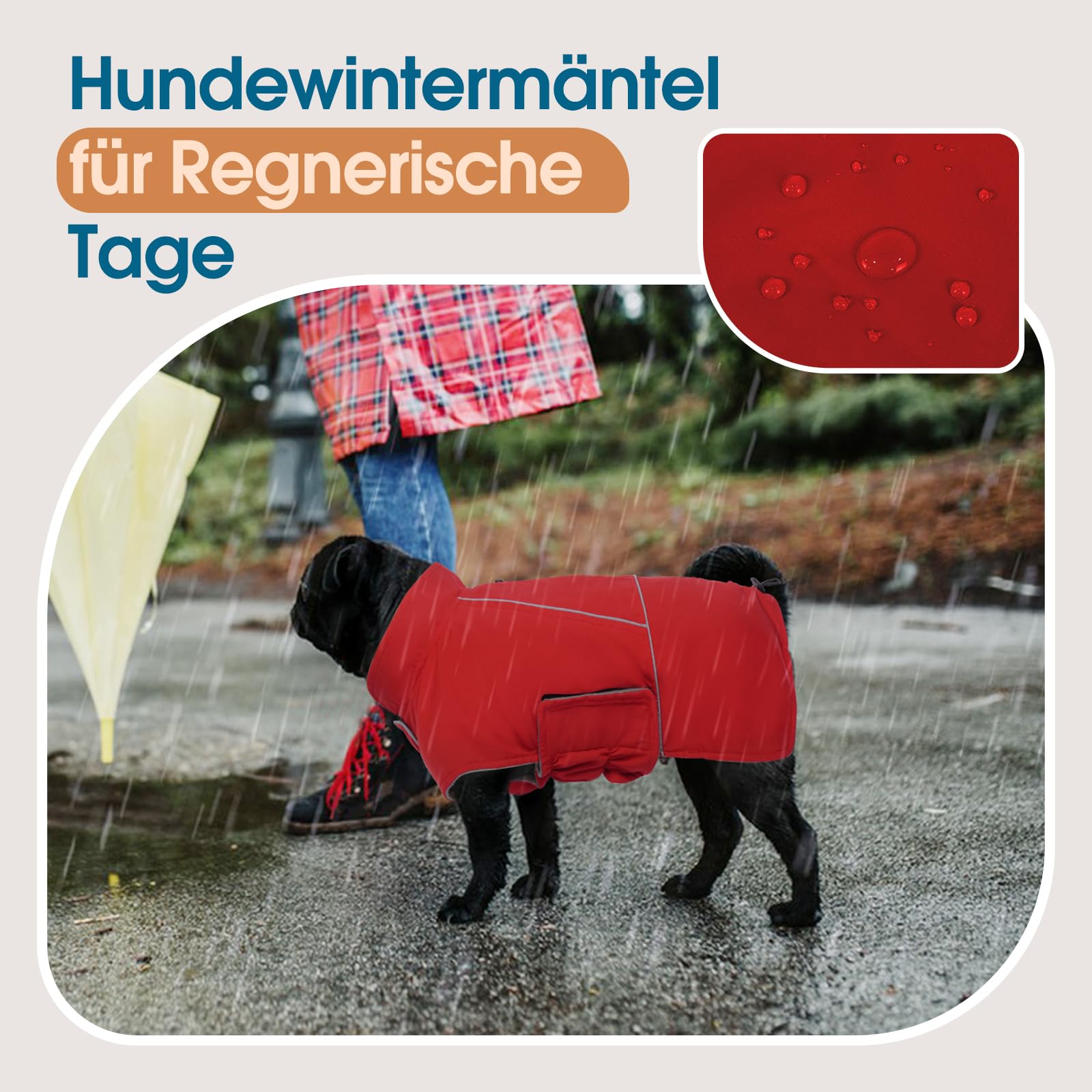 Hundemantel Wasserdicht, Warmer Hundejacke für Große Hunde, Hundemantel Fleece, Hundejacke mit Reflektierender Streifen Labrador, Regentag, Cheng Rot 3XL