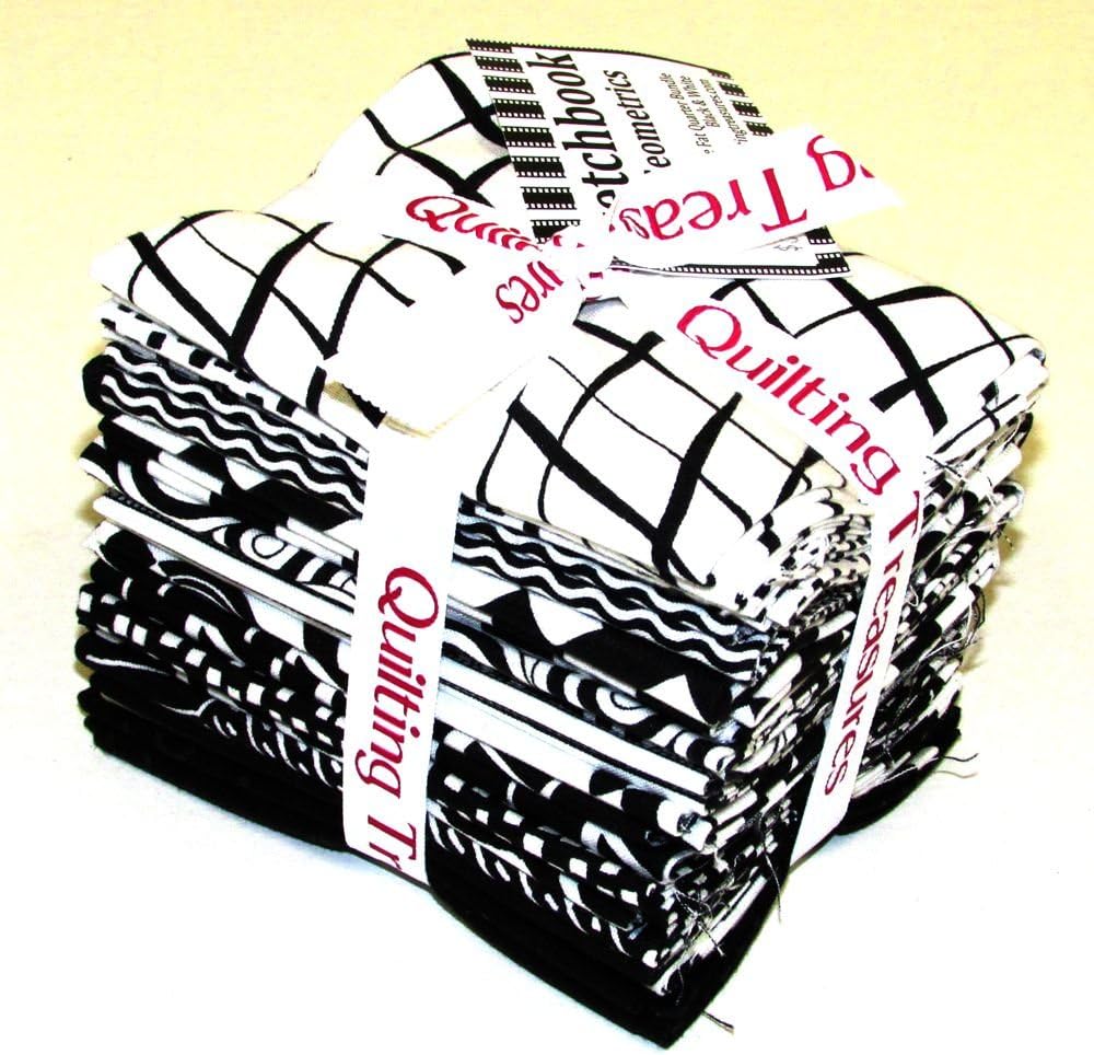 SKETCHBOOK GEOMETRICS Black and White 13 Fat Quarters Quilting Treasures Fabric FQ