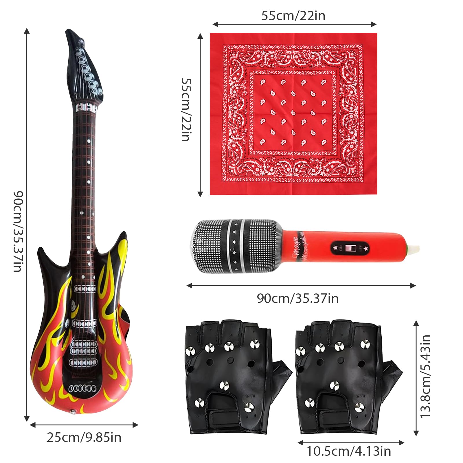 Rockstar Fancy Dress Inflatable Guitar Punk Rocker Party Kit for Rock Disco Kids, Set - Image 2