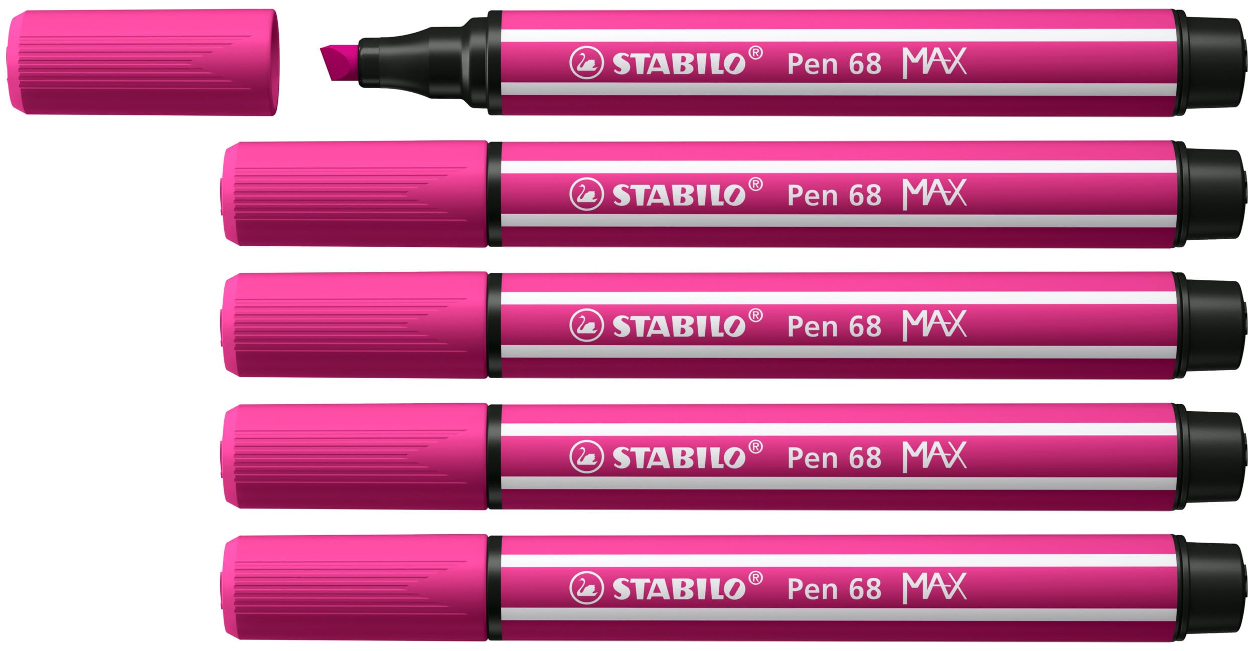 STABILO Pen 68 MAX - Premium Fibre-Tip Pen with Chisel Tip - Arty - Pack of 5 - Pink, 1 stück (5er Pack)