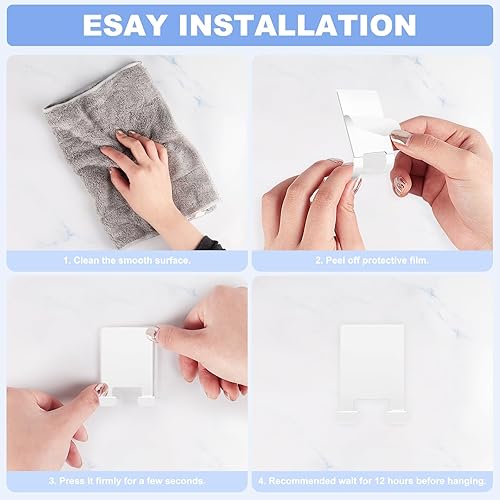 Miniatura 6 de VIS'V Soporte adhesivo para maquinilla de afeitar, ganchos de pared para él y ella, metal, impermeable, blanco, 2 unidades