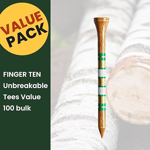 Miniatura 2 de FINGER TEN - Tees de golf de madera para hombres, 1 12, 2 34, 3 14 pulgadas, abedul occidental, paquete de 100, reduce la fricción, base alta y