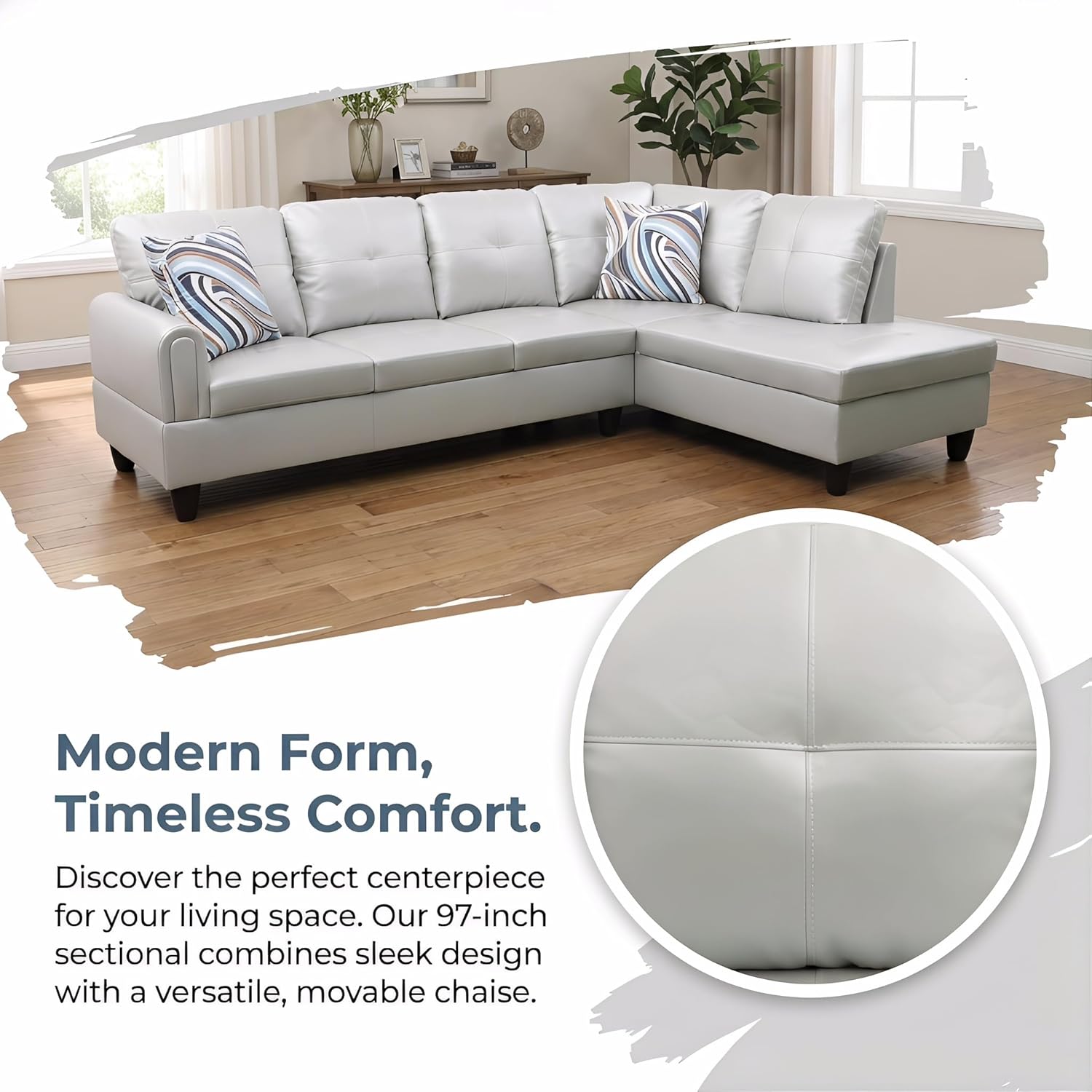 NicBex Leather Couches for Living Room, 2-Piece 97" L-Shaped Sectional Couch with Movable Chaise, Modern Sofa Living Room Set for Apartment, Office & Bedroom, Silver Green