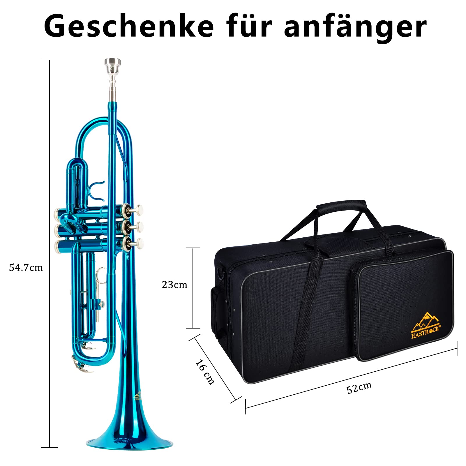 EASTROCK Trompete BB Standard Trompete Kit mit Tragetasche, Handschuhe, 7C Trompete Mundstück,Tuning Rod, Trompeten für Anfänger und Schüler(Lake Blue)