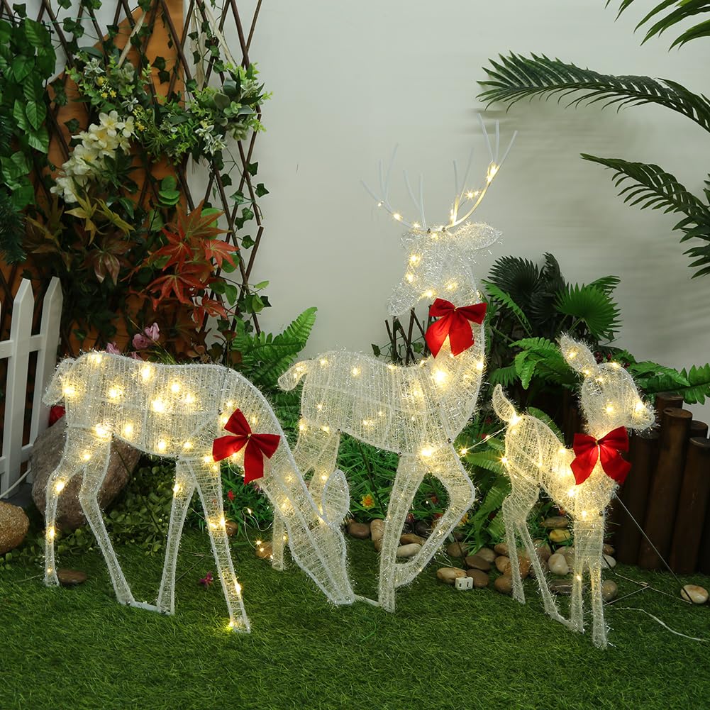 3 teiliges LED Rentier Weihnachtsdeko Weihnachtsbeleuchtung Aussen, 8 Modi Rentier Beleuchtet Aussen mit 5M 50LED Lichterketten (A)