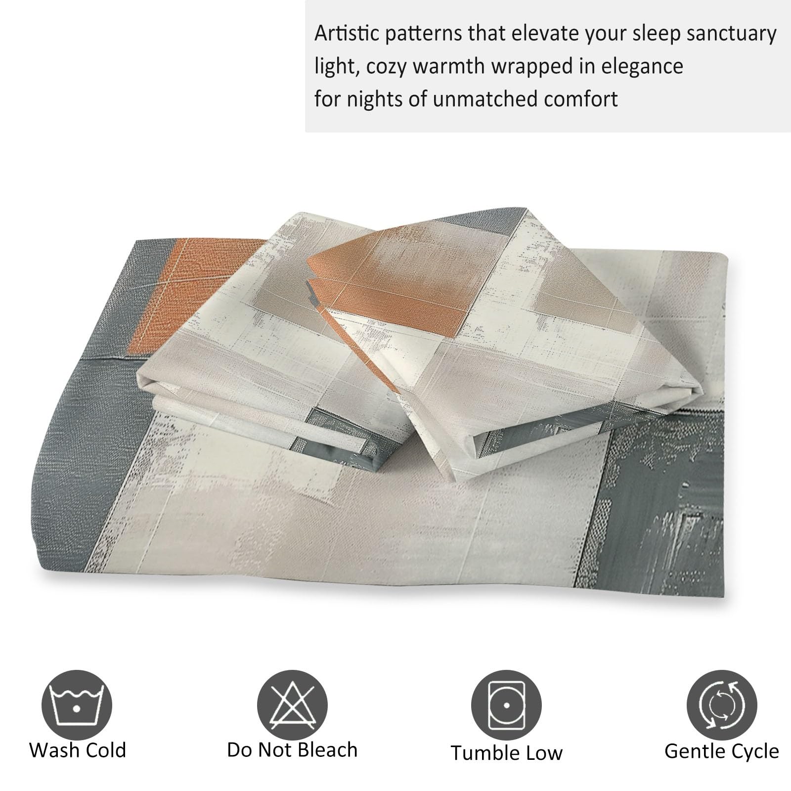 Parures de lit 280 x 240 cm Blocs de Couleurs Gris Orange et Beige Ensemble De Literie avec Fermeture Éclair Art Moderne Réversible Housse de Couette Parure de lit Doux Imprimé avec 2 Taie d'oreiller