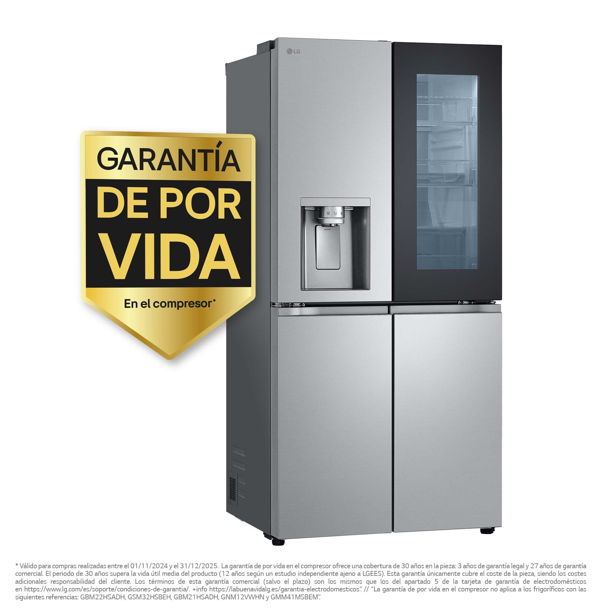 LG GMG861MBAE - Frigorífico American Combi InstaView, Clasificación E, 508 L, Door Cooling, Linear Cooling, UVNano, 1,80 m, Acero texturizado antihuellas