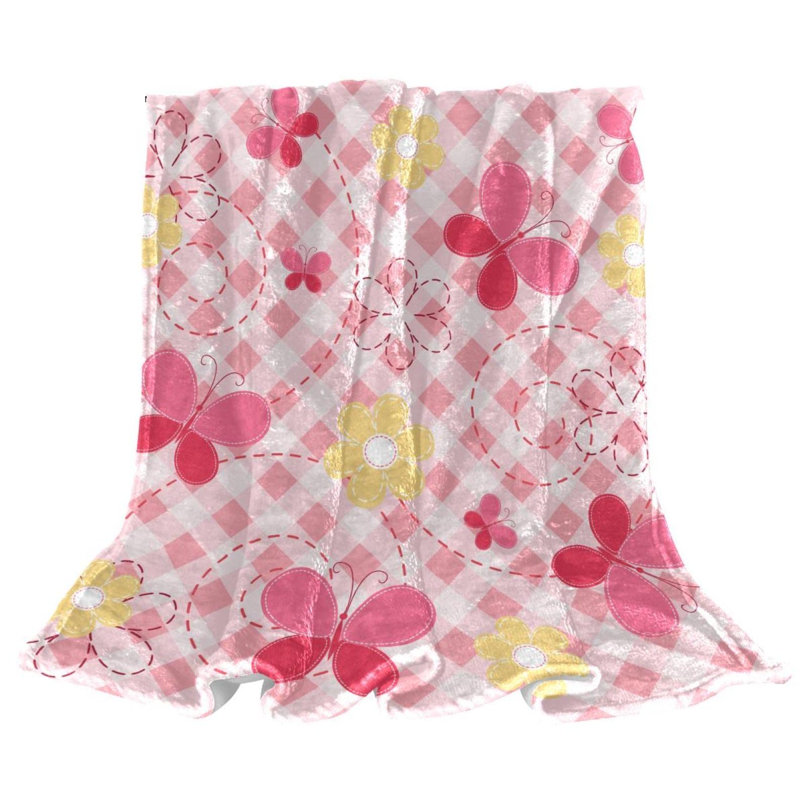Couverture polaire de literie haut de gamme au motif raffiné fleur papillon rose