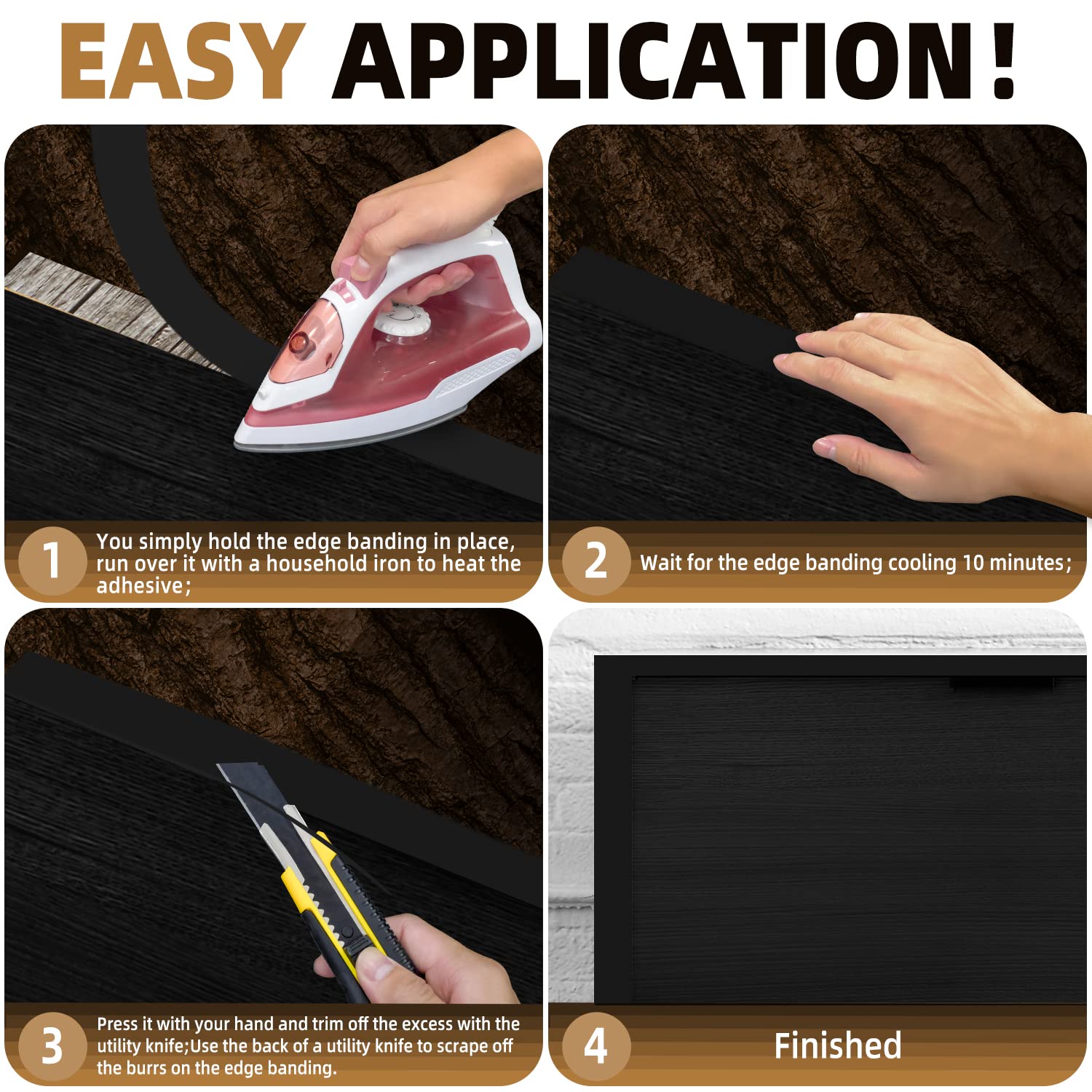 Buy GSCIT Club Black Edge Banding, 3/4 inch x 50ft Melamine Edge Banding with Hot Melt Adhesive