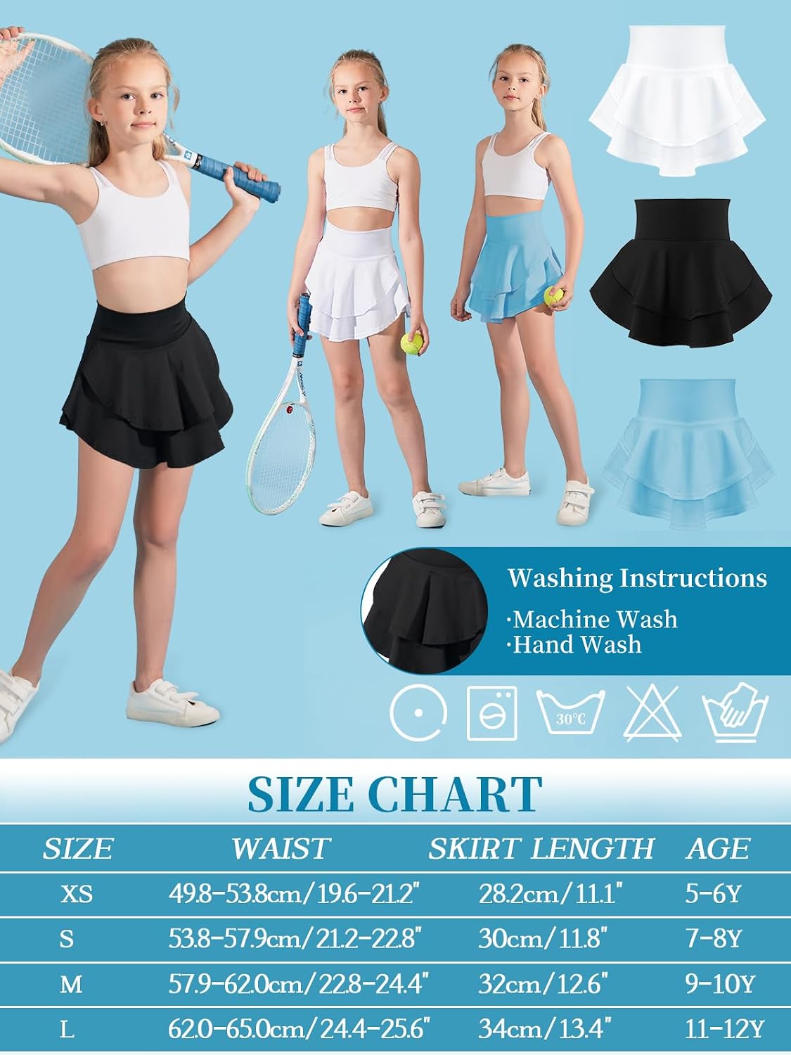 Soudittur Girls Tennis Skirt with Shorts Kids Golf Clothes High Waisted Toddler Athletic Skort with Pockets