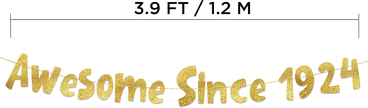 Pre-Strung Awesome Since 1924 Gold Glitter Banner - Funny 102nd Birthday Decorations for Men and Women - Birthday Party Supplies and Gifts image 4