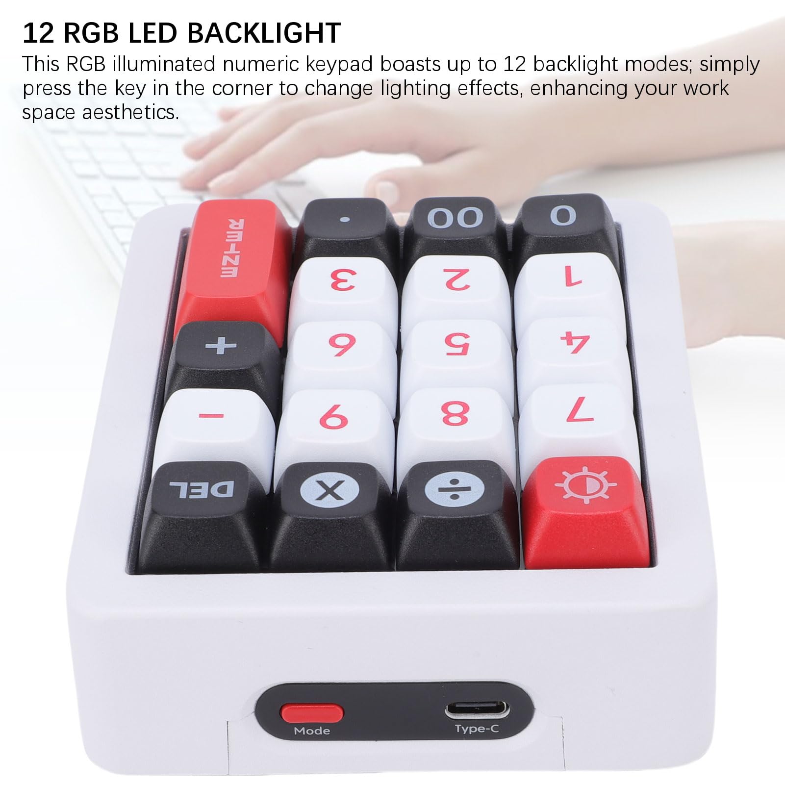 Pavé Numérique Mécanique, pavé Numérique Programmable à 19 Touches avec Rétroéclairage RVB 12 Modes, Clavier USB C Filaire échangeable à Chaud pour Ordinateur Portable (White)