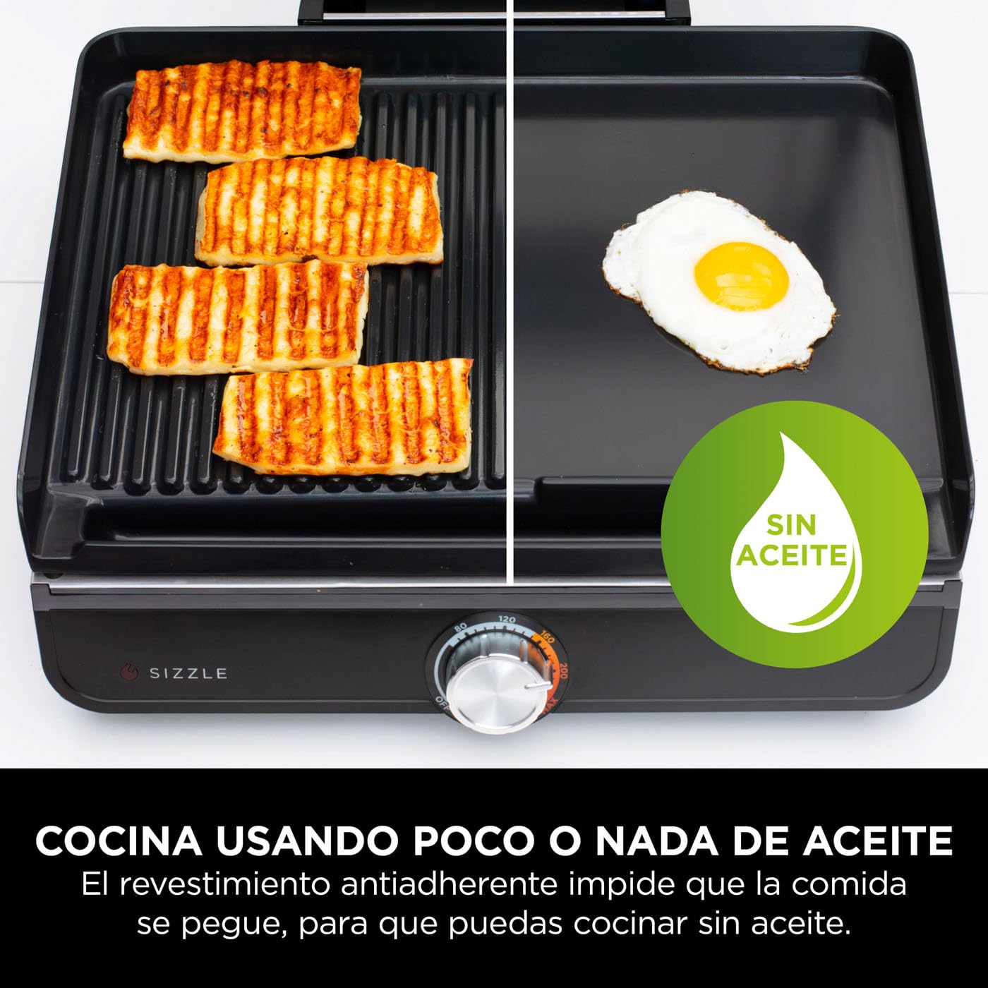 Ninja Sizzle Parrilla y Plancha de Interior Eléctrica, Gris, GR101EU | Dos Placas Intercambiables Antiadherentes, Aptas para Lavavajillas, Bandeja para Grasa, Control de Temperatura y Recetas