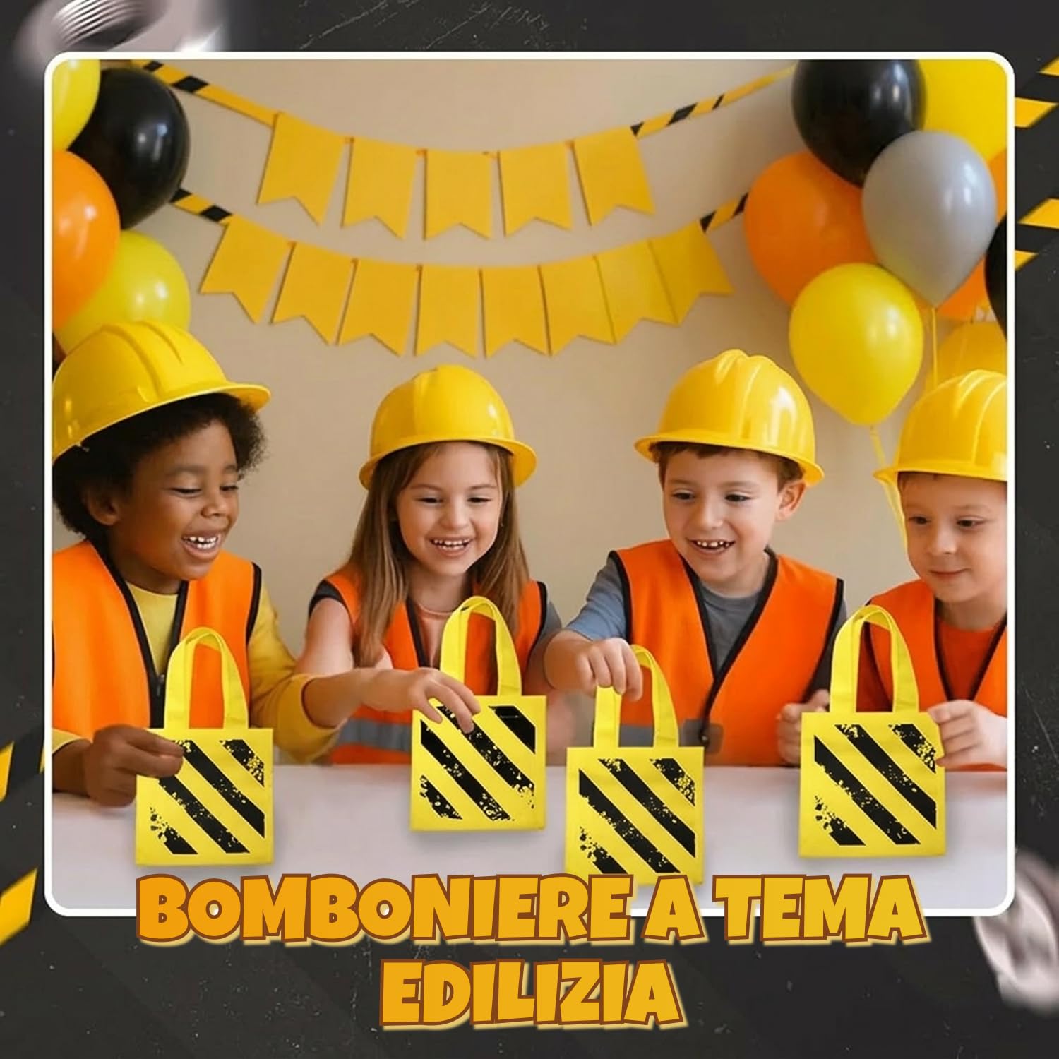 Bedwina Articoli per feste a tema Construction (24 pz) – 12 cappellini gialli da cantiere per bambini e 12 sacchetti regalo a tema Construction