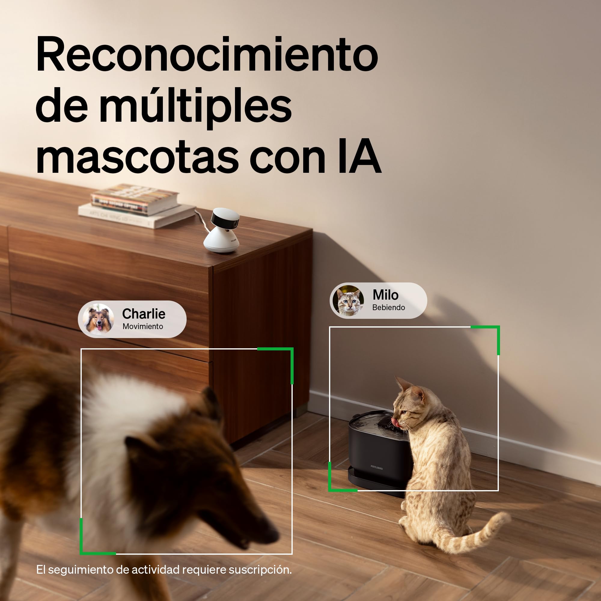 PETLIBRO Cámara Mascotas 360° con App, Detección Automática de Gatos/Perros y Grabación de Comportamiento, Visión Nocturna, Audio Bidireccional, WiFi 2.4GHz, 1080P HD, Modo Privacidad