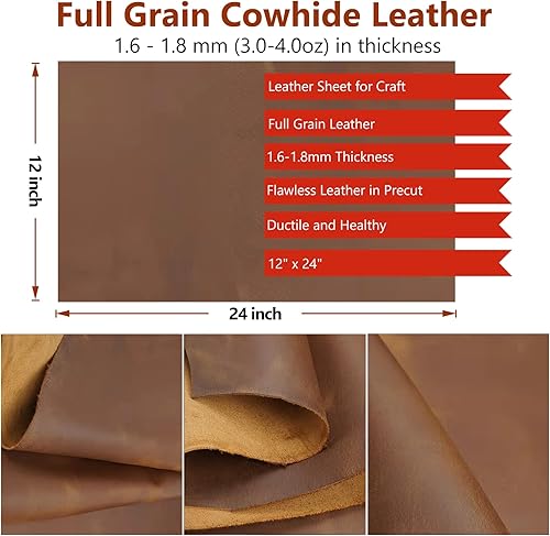 Miniatura 9 de Cuadrado de cuero para herramientas, 0.071-0.079 in de grosor, parte superior auténtica, grano completo, aceite de caballo loco, hojas de cuero de