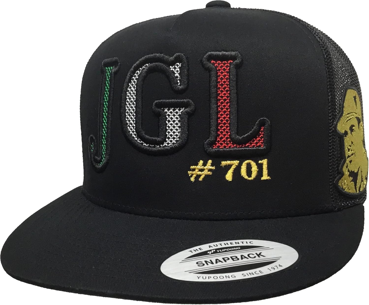 México JGL Black el Chapo Guzman 2 Logos hat Black mesh Snapback