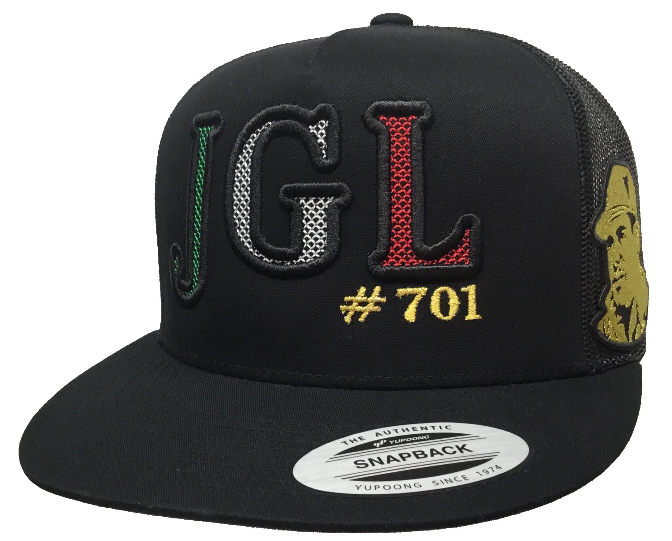JGL Black el Chapo Guzman 2 Logos hat Black mesh Snapback