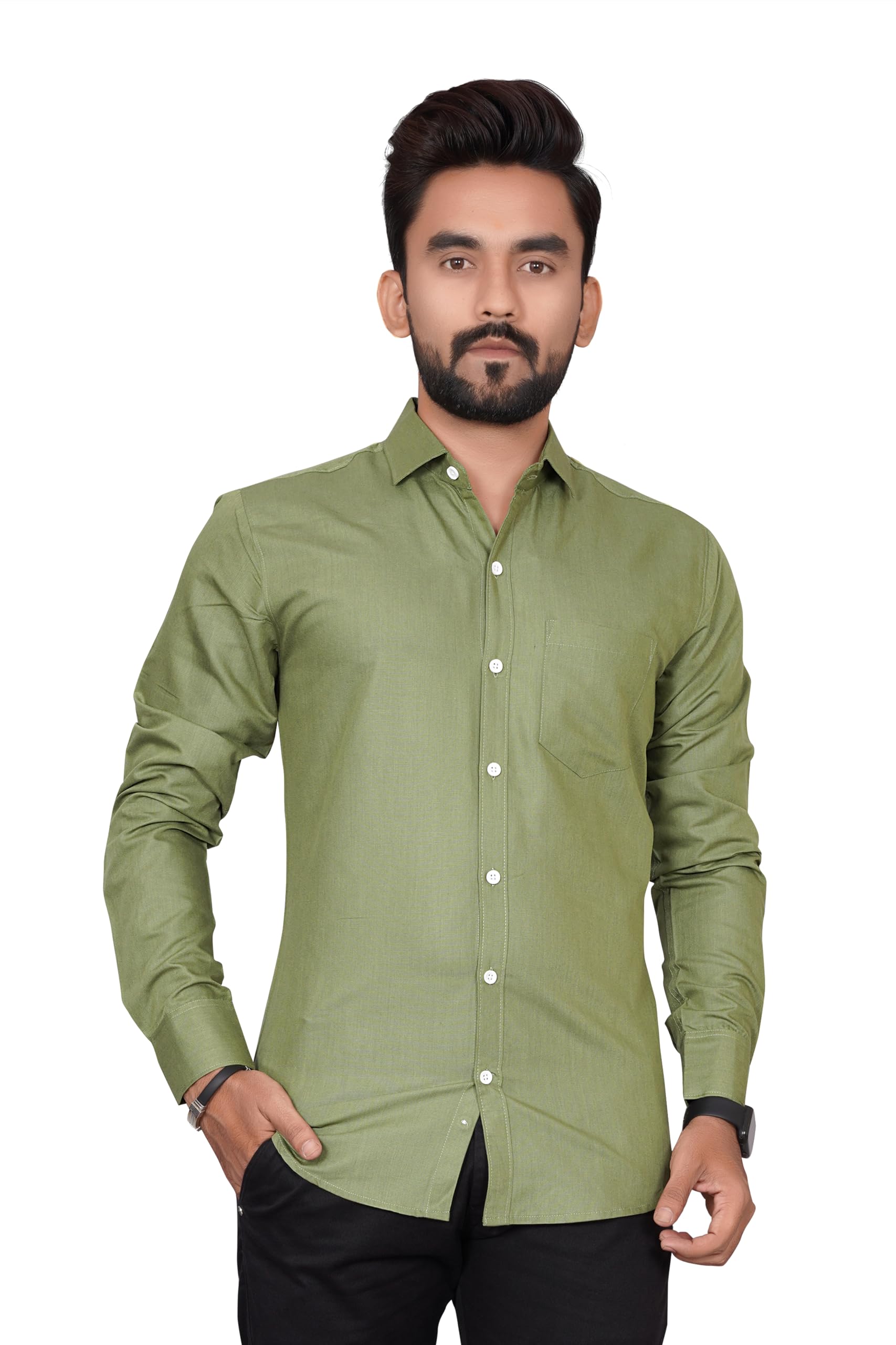 Besix Men Regular Fit Solid Olive Green Colour Cotton Blend Spread Collar Casual Shirt(CSRMNKT_OliveGreen_L) (B0D2QPH2QD) Amazon Price History, Amazon Price Tracker