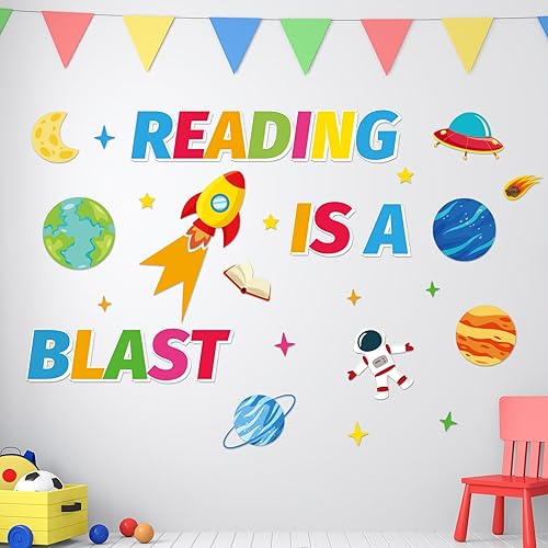 Miniatura 3 de Decoración de tablón de anuncios para el aula con temática espacial, pósteres de lectura para aula, biblioteca, decoración de pared, suministros