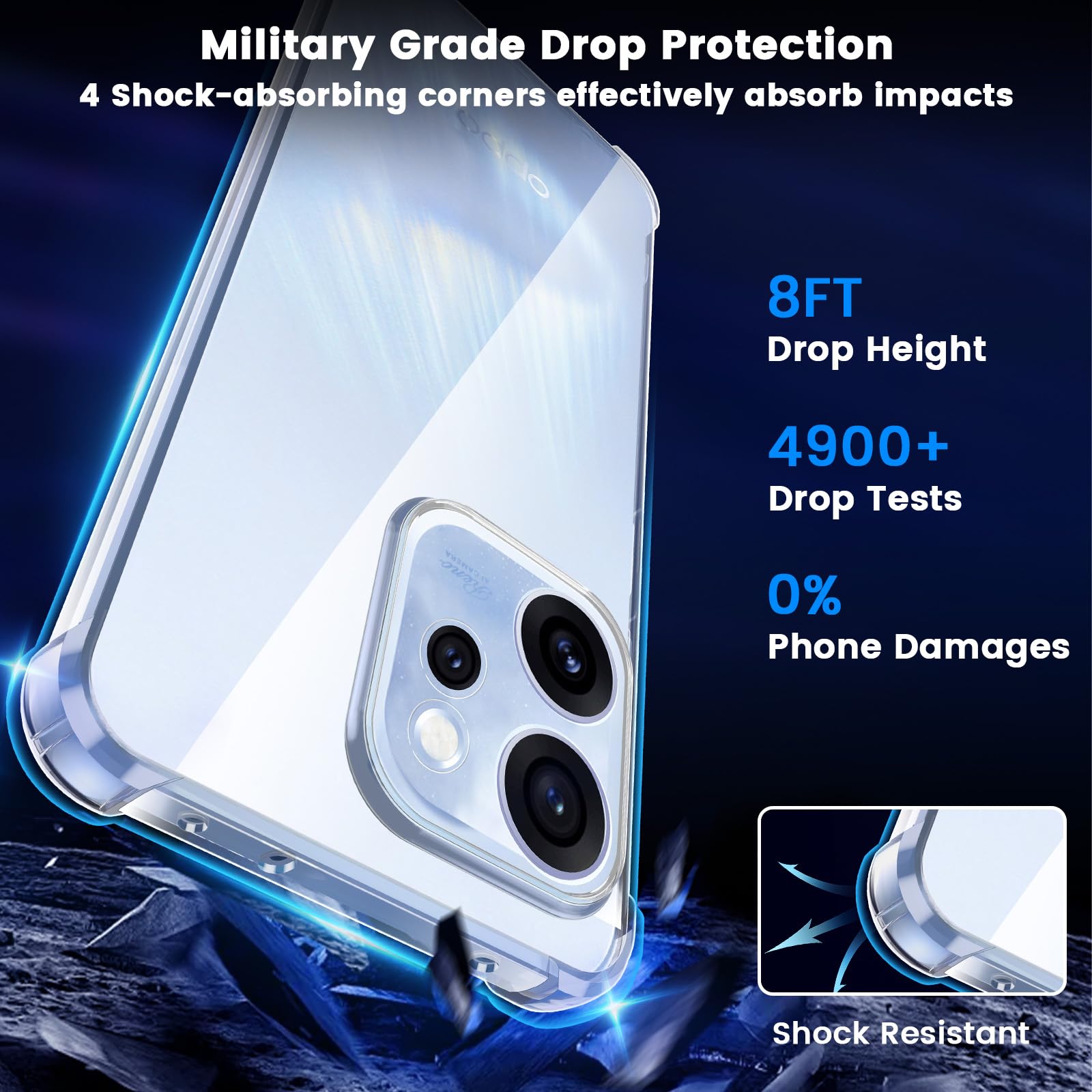 Yohii Cover per Oppo Reno15 F/Reno 15 FS 5G (No per Reno15) con 2 Pezzi Vetro Temperato, [Protezione Fotocamera] Custodia Antiurto Chiaro, TPU Morbido Antigraffio Anti Ingiallimento Case, Trasparente