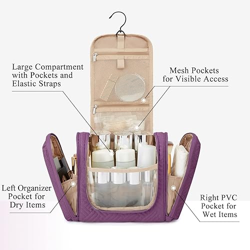 Miniatura 2 de BAGSMART Atlas - Neceser para mujer, organizador de viaje con gancho para colgar, bolsa de maquillaje cosmética resistente al agua para champú,