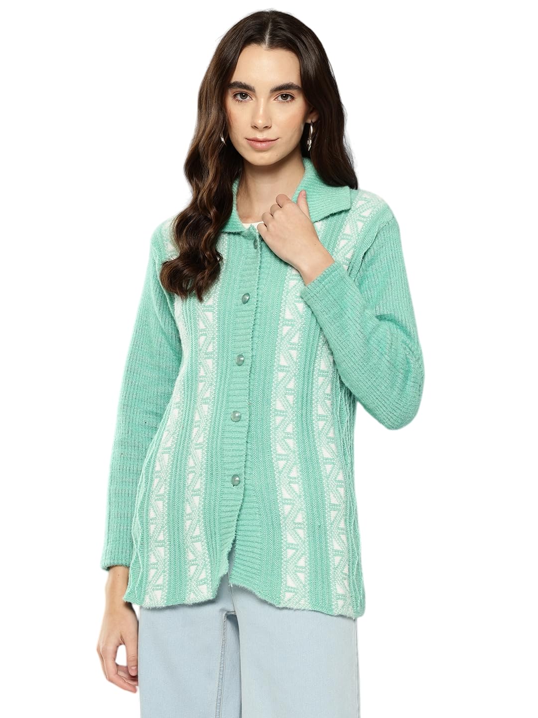 aarika Womens Casual Wear Green Colour Zig Zag Woolen Cardigan-picture-41