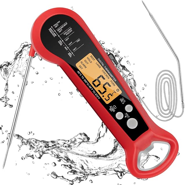 JOYHILL Digital Meat Thermometer for Grilling, Instant Read Thermometer with Waterproof Backlight&Calibration Ultra Fast Read Food Thermometer for Kitchen S2 Red