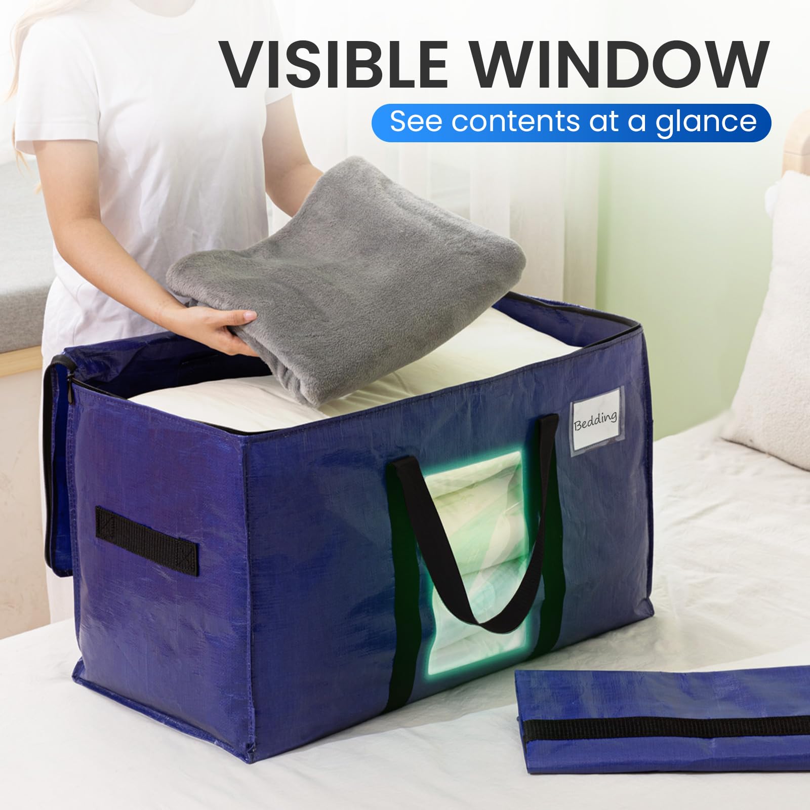 TAILI Moving Bags Extra Large,Clear Window & Reinforced Handles,Heavy Duty Storage Bags with Zips for Clothes,Beddings,Duvets,Moving,Camping,Travel,Loft Storage(4 Pack Deep blue) - Image 2