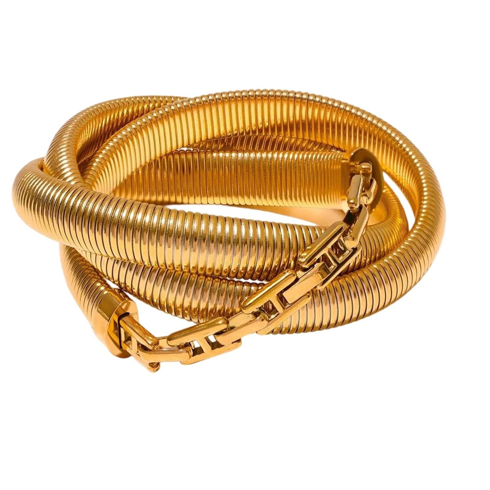 Pulsera gruesa elástica de acero inoxidable en capas, impermeable, chapada en oro de 18 quilates, unisex, joyería de moda