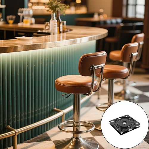 Miniatura 7 de Taburete de bar giratorio de 3 piezas de 6-1/4 pulgadas, placa de montaje de base giratoria de asiento resistente para taburete y silla, color negro