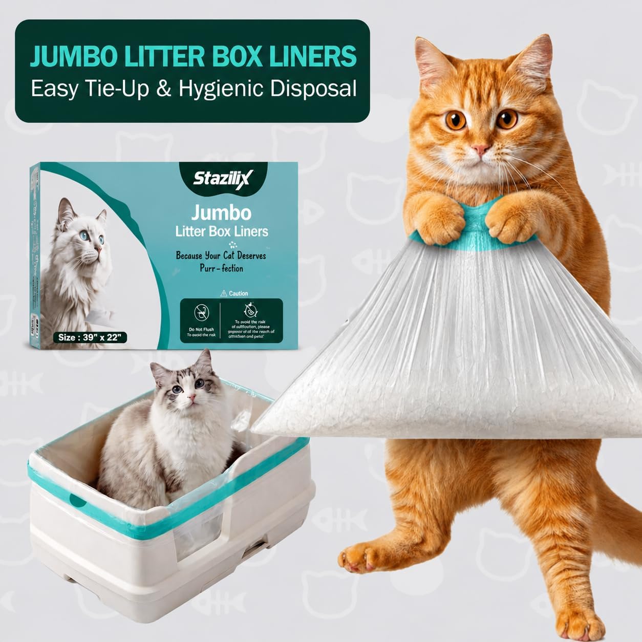 15 Count Jumbo Litter Box Liners, 39x22 Inches – Extra Thick, Heavy Duty