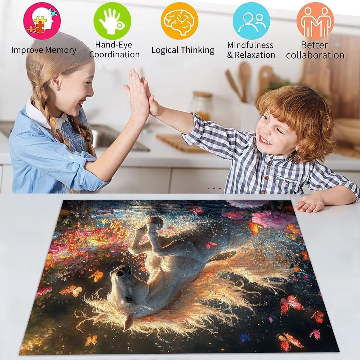 Pferd Puzzle für Erwachsene Kinder Anspruchsvoll 5000 Teile Impossible Klassische Puzzles Schwer Schmetterling ab 8 9 10 Jahre für Mädchen Jungen Jigsaw Kunst Educa, für Geschenke 105x156cm t-629