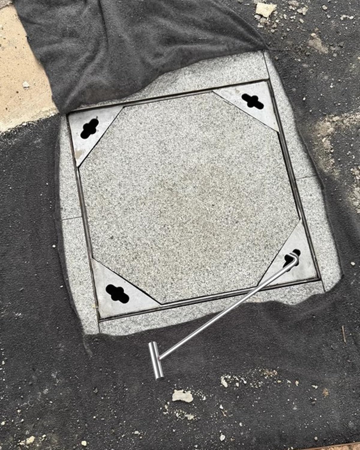 AVLLSO Recessed Manhole Cover Embedded Sewer Lid and Frame, Square Driveway Septic Tank Lid for Concrete Cement Tile Sand(40x40x5cm/15.7x15.7x2inch)