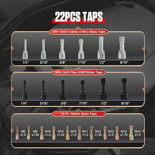 Miniatura 2 de Juego de 49 piezas de buscador de roscas, kit maestro de reenhebrado limpiador de roscas, UNC automotriz UNF y herramienta restauradora de roscas