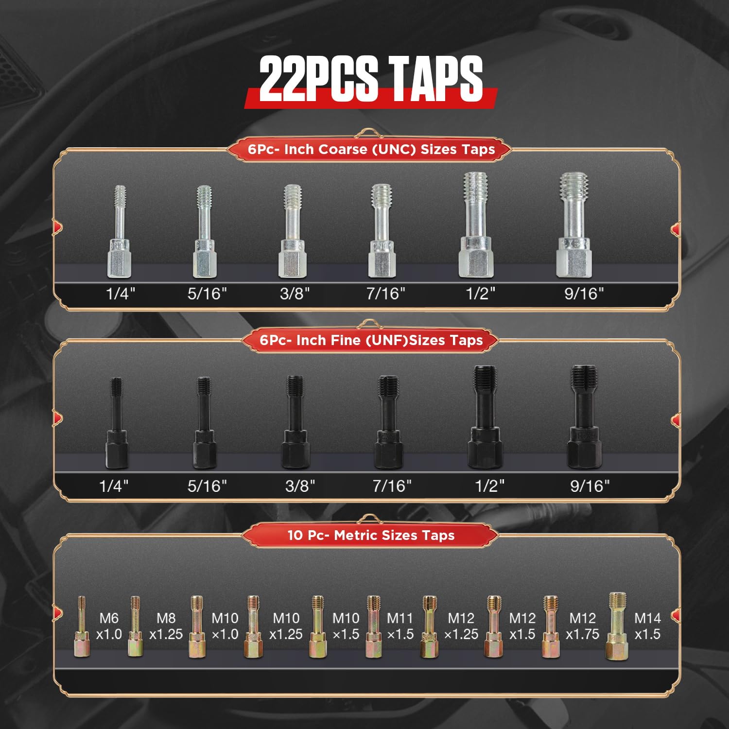 Set da 49 pezzi, kit per la pulizia dei fili, kit master per la pulizia dei fili, UNC UNF e strumento di ripristino filettatura metrica, kit di riparazione per filettature con 22 rubinetti, 24