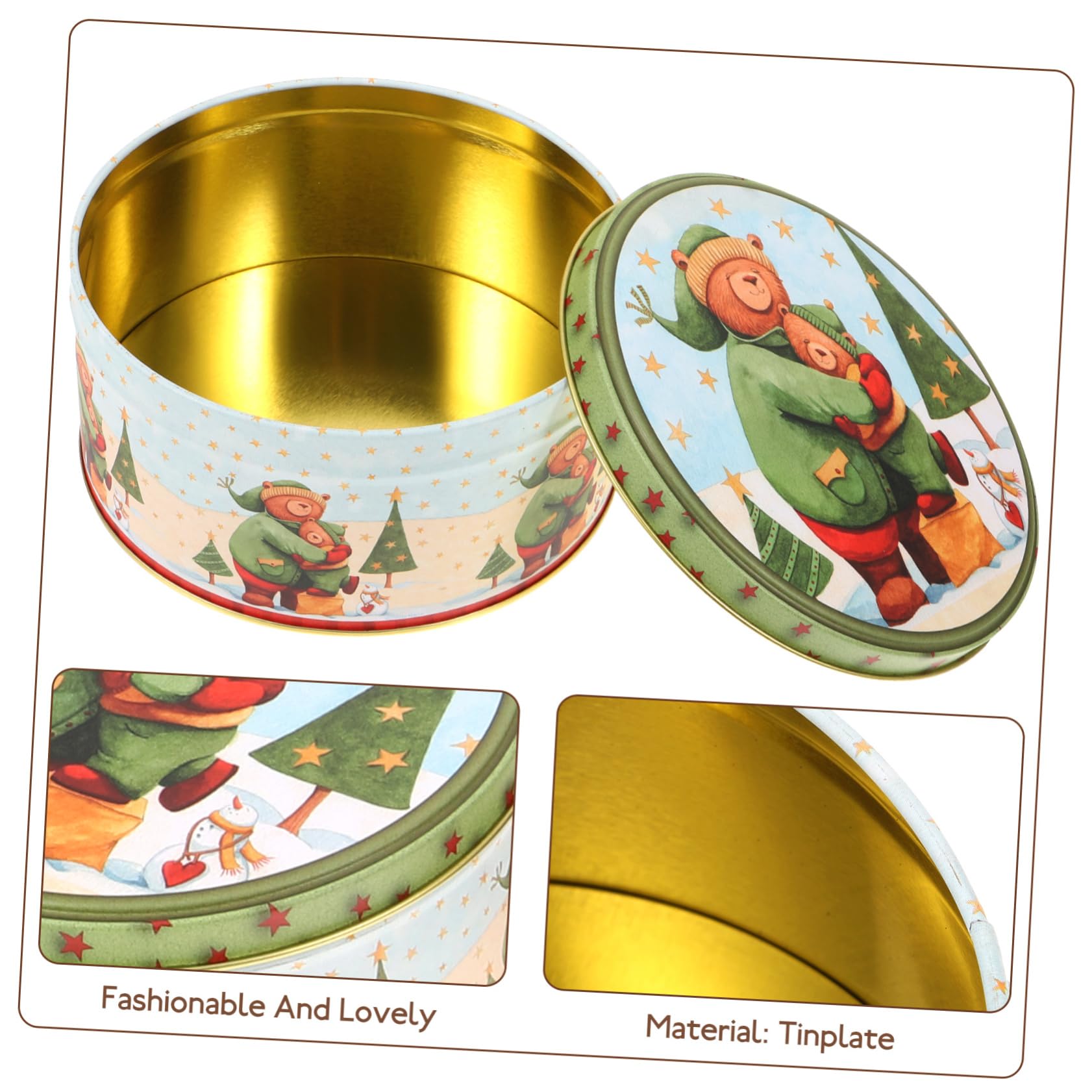 Amosfun 4pezzi Scatole Di Biscotti Natalizie in Lattine Rotonde Coperchio Per Regali Di Natale e Capodanno Design Orsetti Festivi