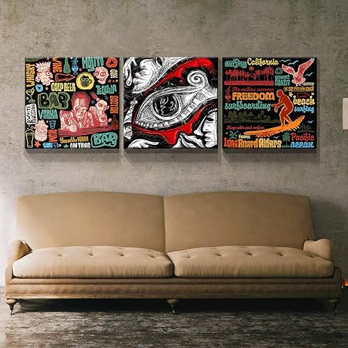 Miniatura 5 de Denozer - 3 impresiones en lienzo para pared - Arte de pared con texto de graffiti para decoración de sala de estar, dormitorio, estirado y