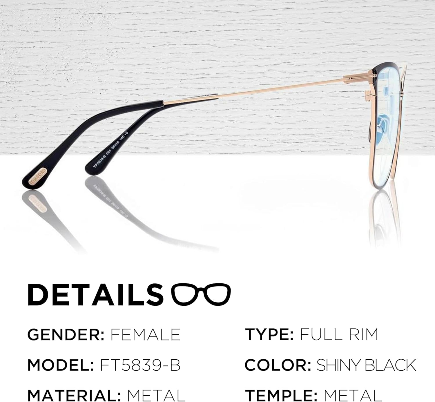 Tom Ford FT5839-B Butterfly Shape Eyeglass Frame + Bundle With eSHADES Eyewear Cleaning Kit, 56 mm, Shiny Black ( 56 Mm )