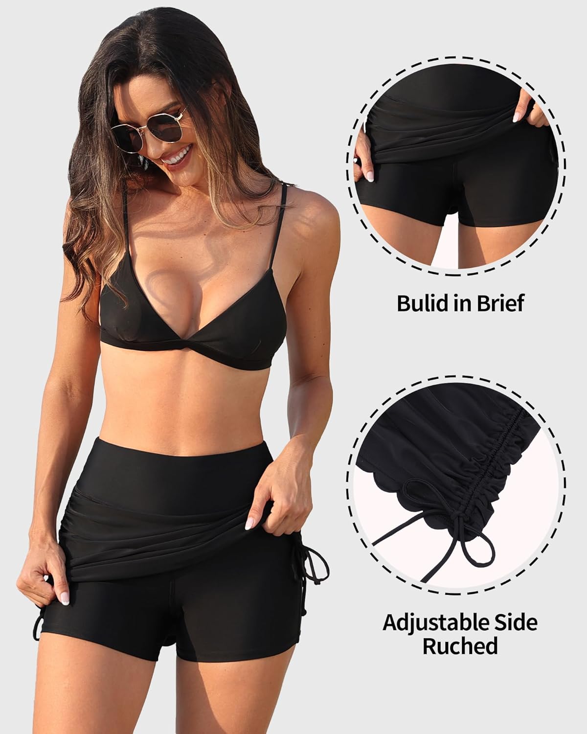 ALove Womens High Waisted Drawstring Swim Skirts Ruched Tummy Control Swimsuit Bottoms - Image 4