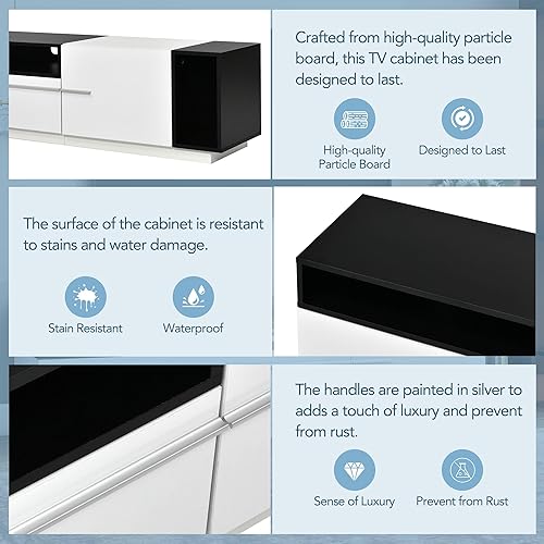 Miniatura 4 de LUMISOL Soporte de TV con asas plateadas para televisores de hasta 70 pulgadas, centro de entretenimiento con cajones y gabinete, mueble de TV con