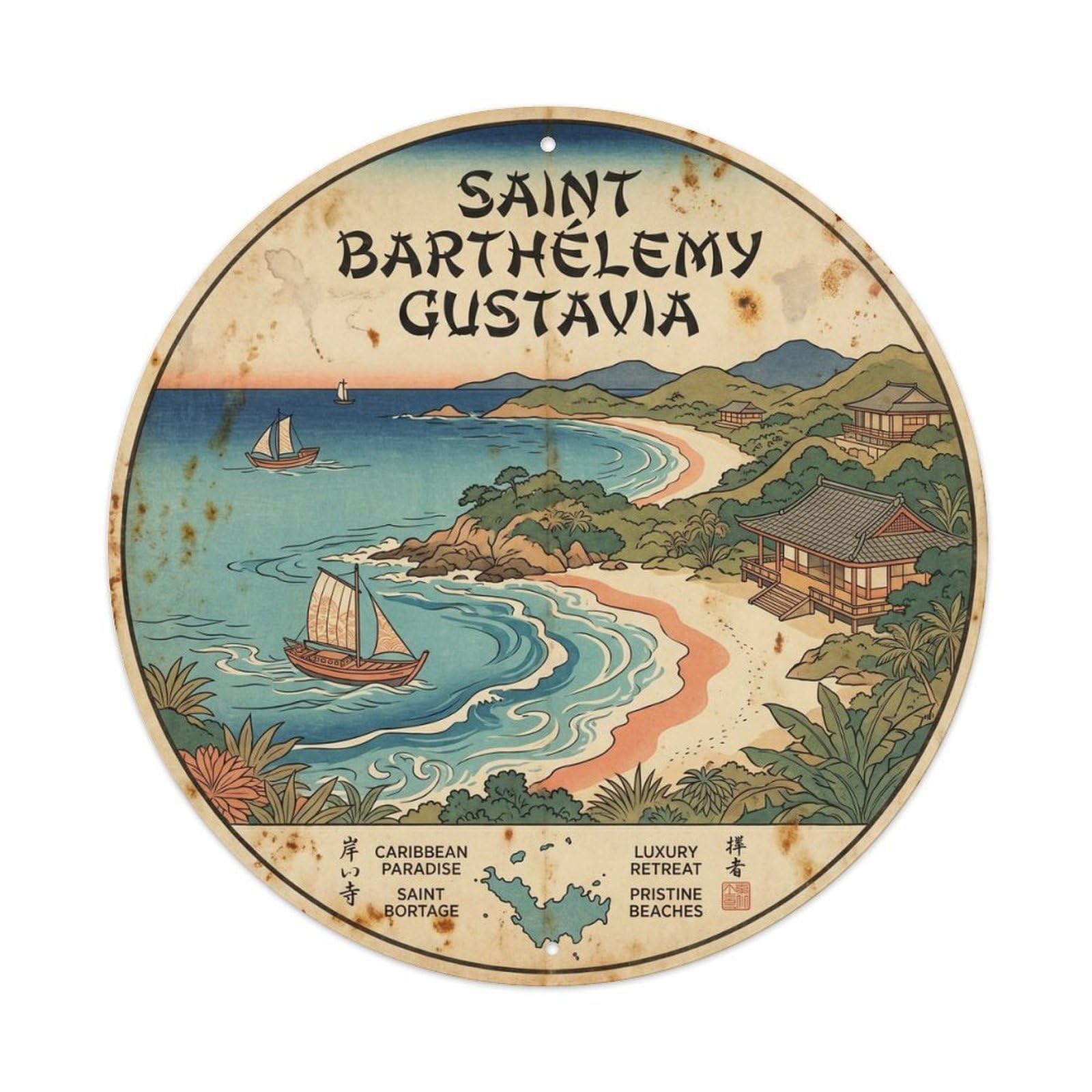 Saint Barthelemy Gustavia Caribbean Island Woodblock Metal Tin Sign