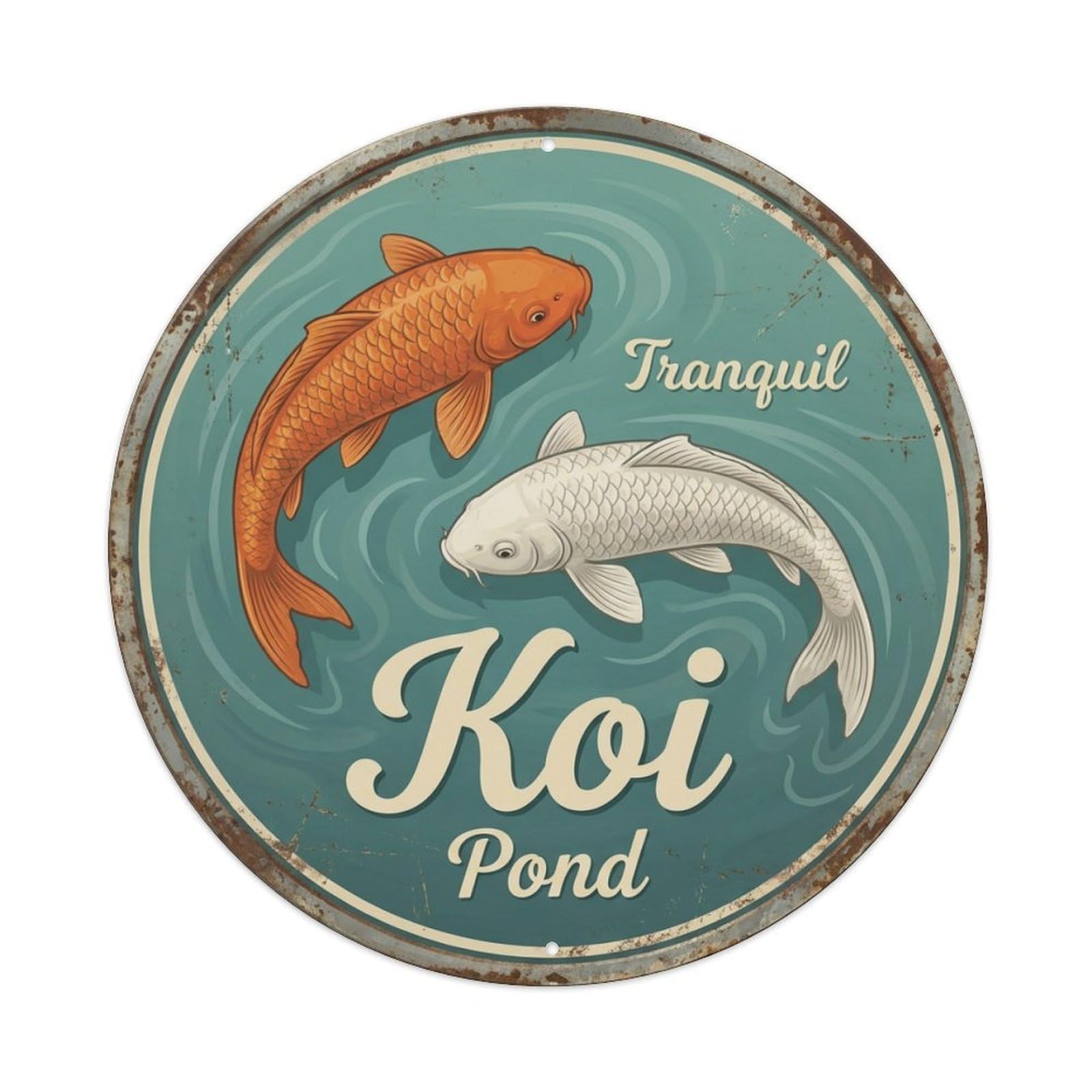 Koi Fish Tranquil Pond Waters Calm Still Peaceful Serene Metal Tin Sign