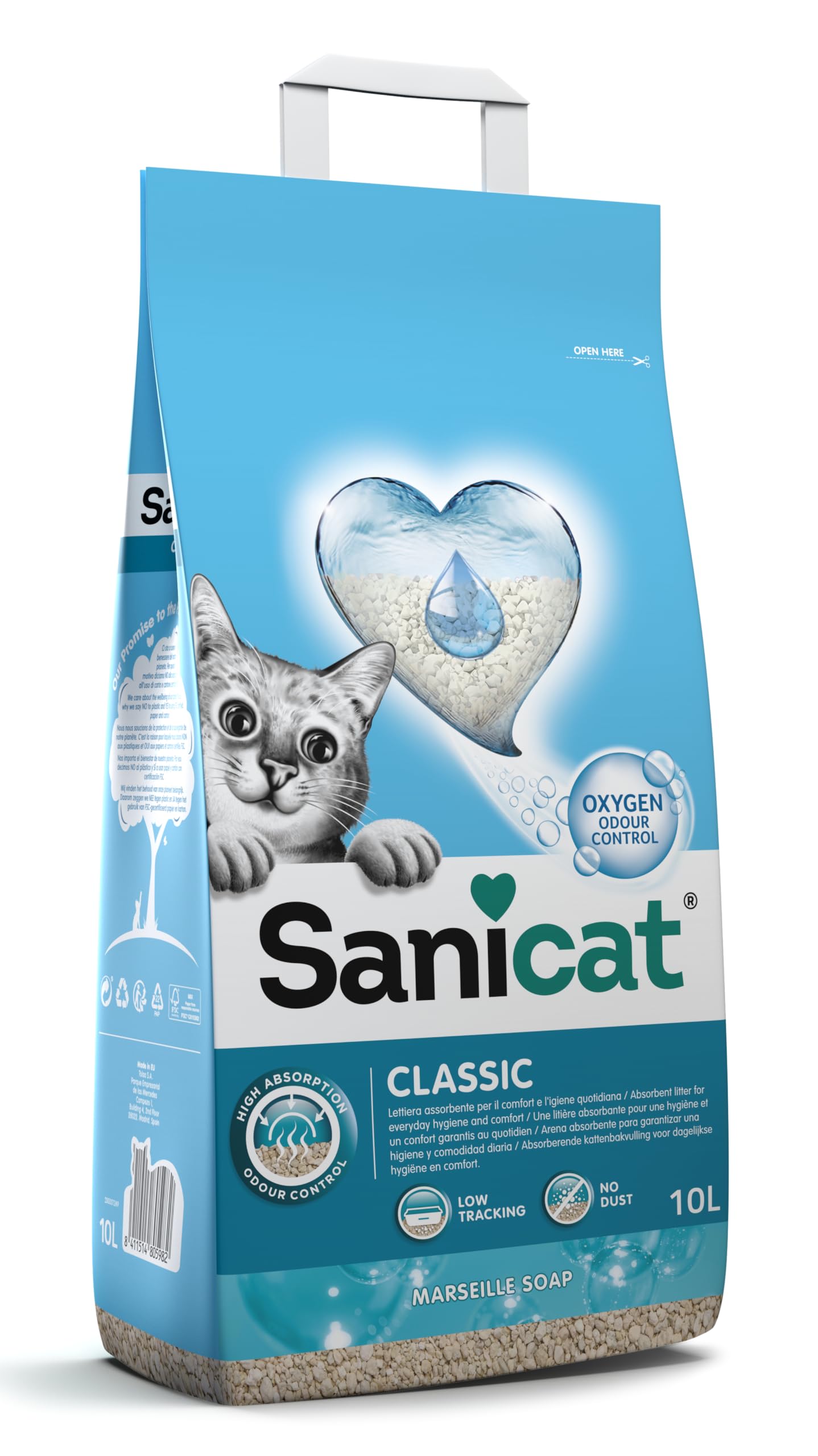 Sanicat - Classic Marseille soap scented cat litter Fast absorption product for your pet’s hygiene | No dust | Keep Your Home Clean | 10L capacity