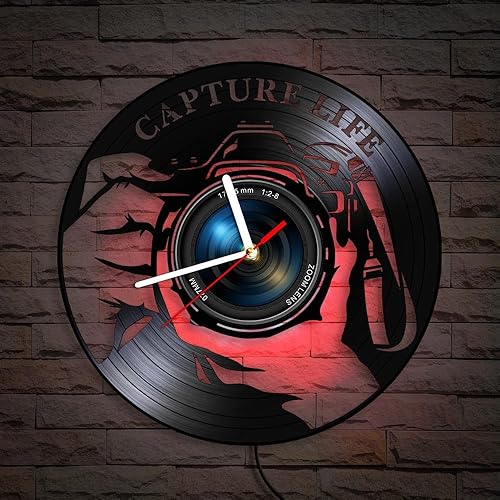 Miniatura 2 de Reloj de pared analógico de 12 pulgadas con luz LED, moderno reloj de fotógrafo silencioso sin tictac para estudio en casa, regalo para amantes de