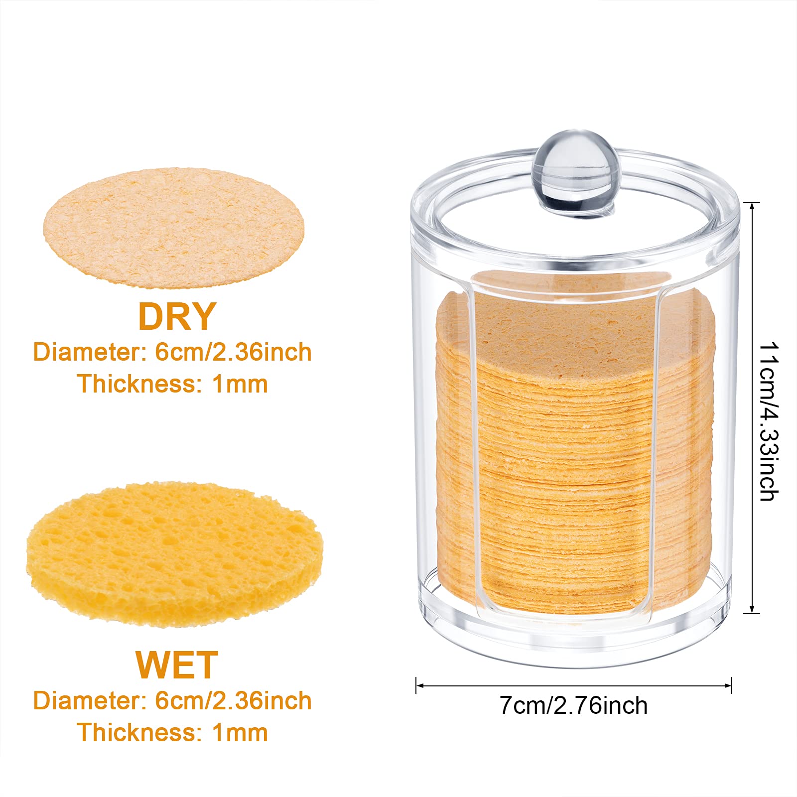 50 Stücke Komprimierte Natürliche Gesichtsschwämme Rund Weich Reinigung Gesichtsschwämme Wiederverwendbar Makeup Entferner Schwamm mit Klar Acryl Schwamm Aufbewahrung Glas (Gelb)