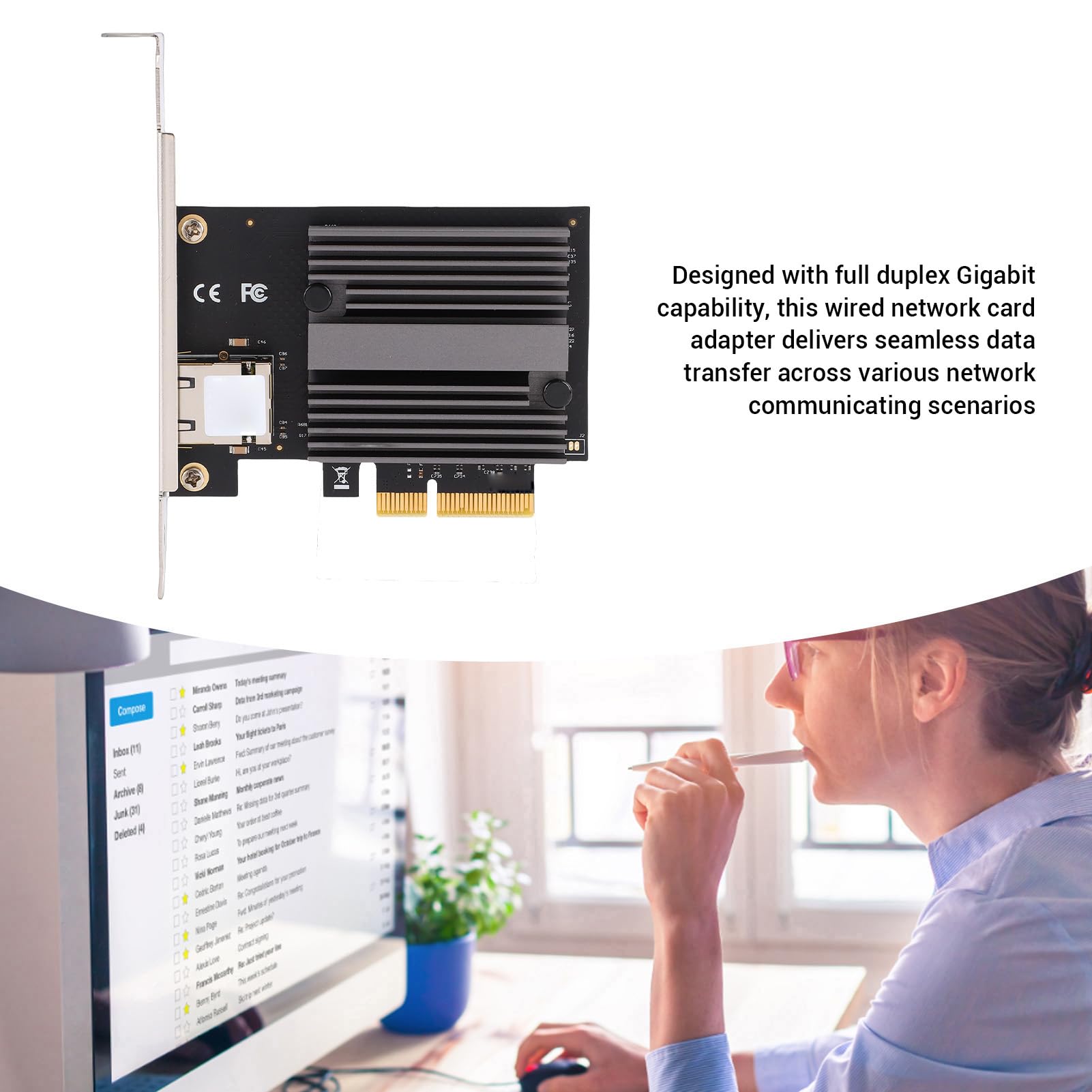 Generic Karta Ethernet PCIe 10G do Serwera Stacjonarnego NAS, Adapter Karty Sieciowej o Efektywnym Rozpraszaniu Ciepła, Obsługuje 10/100/1000M/2,5G/5G/10G, 1 X Karta Sieciowa