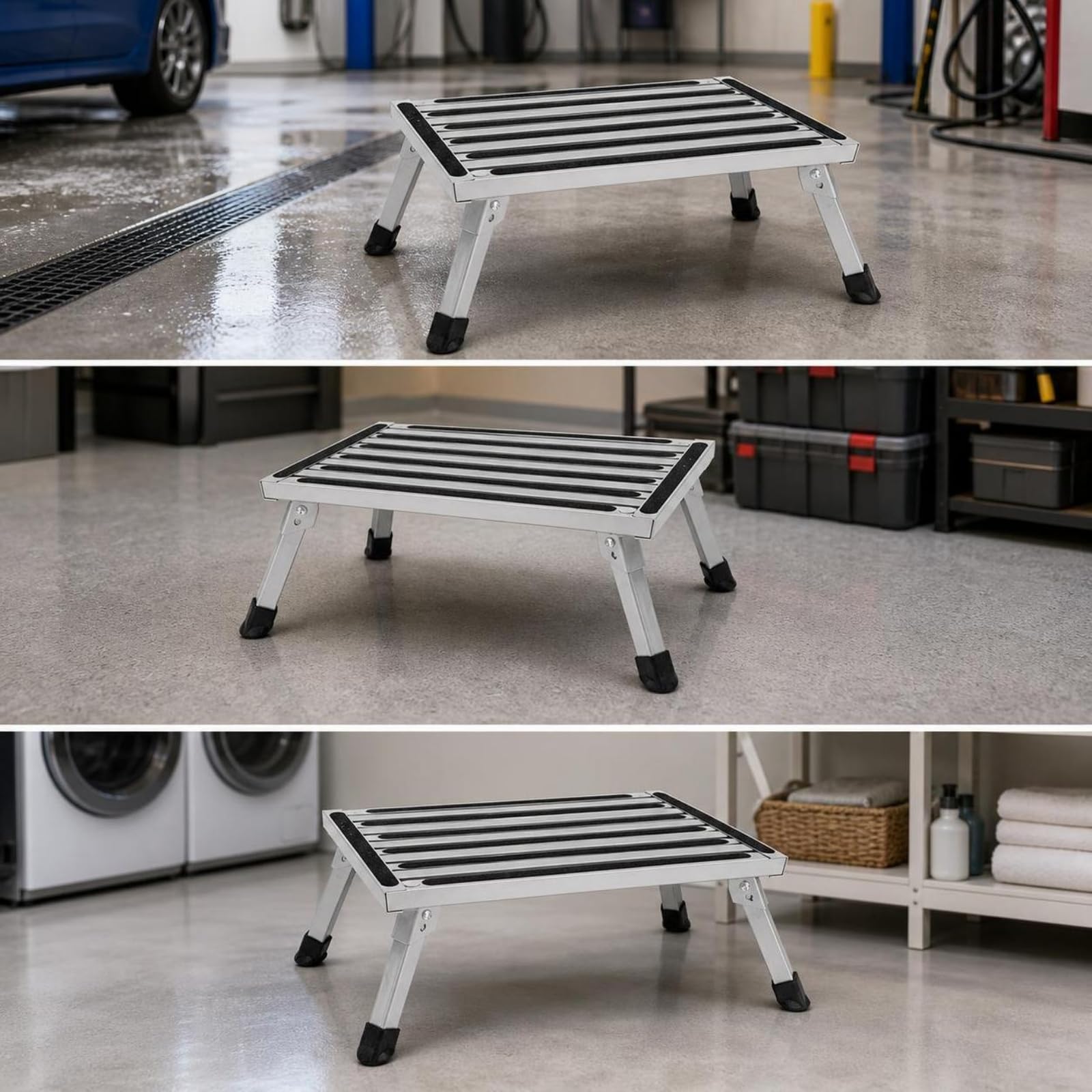 Taburete Plegable de Limpieza Banco Escalón Asiento con Superficie Antideslizante y Patas Estables Estructura de Metal Resistente y Diseño Compacto