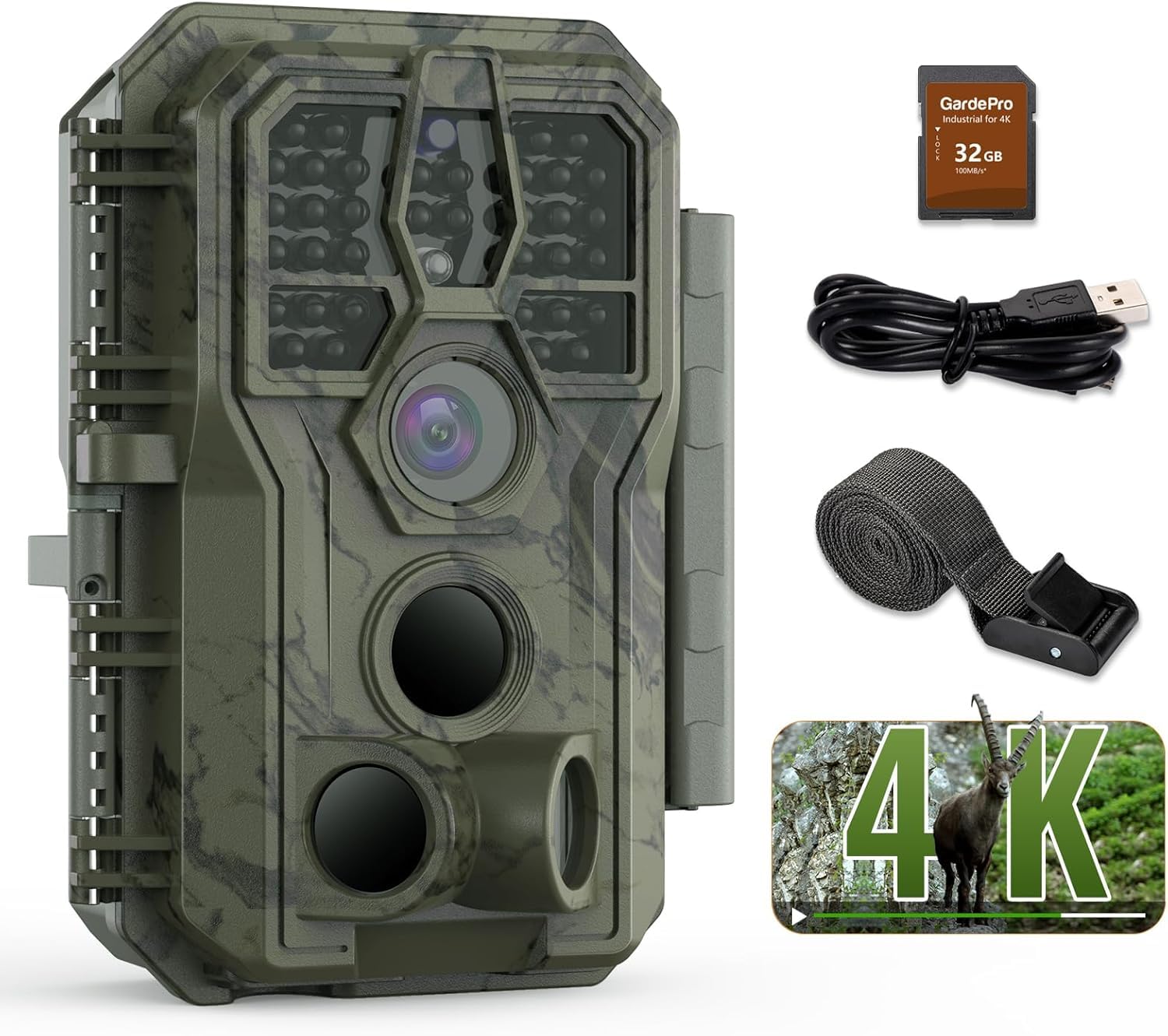 GardePro A50 4K kamera do obserwacji dzikich zwierząt z kartą SD 32 GB, 64 MP, kamera do obserwacji dzikich zwierząt z czujnikiem ruchu, widzenie nocne do 30 m, szybki wyzwalacz 0,1 s, czujnik ruchu
