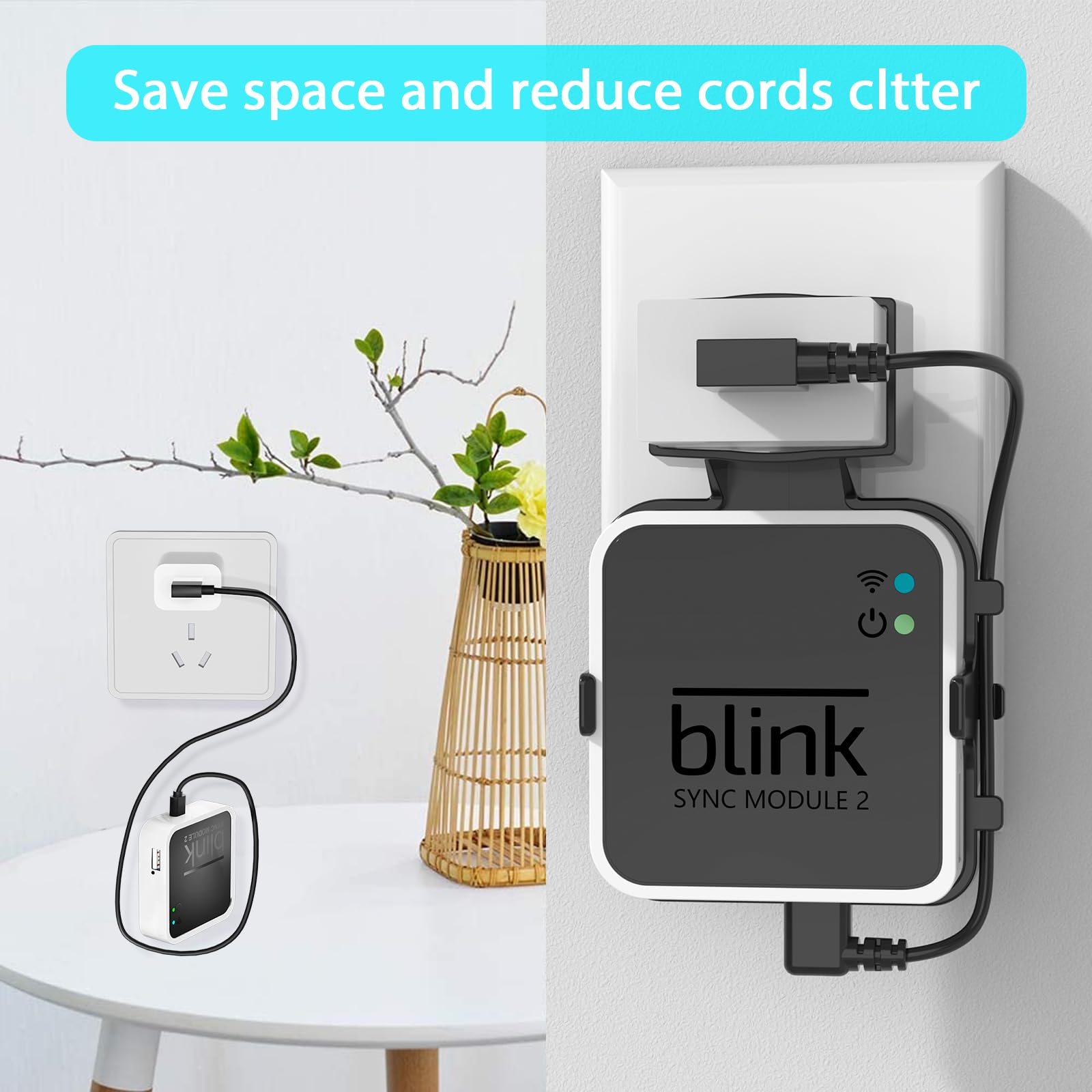 HOLACA Outlet Support mural Hunger pour module Blink Sync 2, support pour surveillance extérieure et intérieure Blink avec câble (noir, 1 pièce)